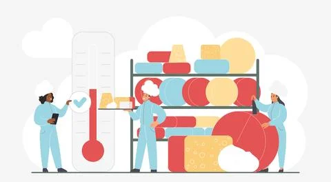 Cheese Storage Temperature Control Tiny People Illustrazione stock