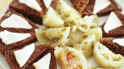 Cheese table and bacon with bread Vídeos de archivo 63260776
