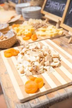 Cheese table with dried apricots 写真素材