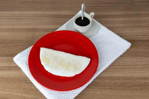 Cheese tapioca with coffee (typical Brazilian breakfast, mainly from the Nort Stock Photos