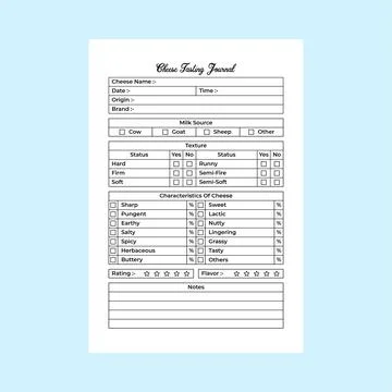 Cheese tasting journal KDP interior. Dairy products and cheese quality test.. Stock Illustration