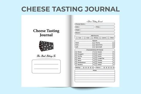 Cheese-tasting KDP interior notebook. Cheese texture and taste checker interi Stock Illustration