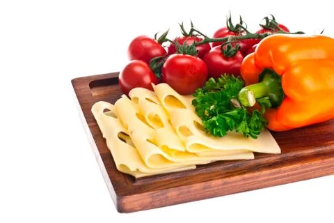 Cheese, tomato, pepper. Stock Photos