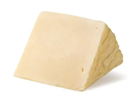Cheese triangle piece close-up on white. Isolated Foto stock