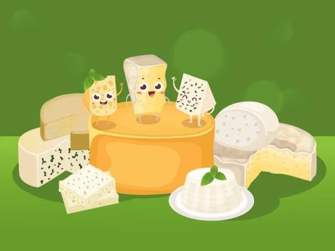 Cheese vector illustration. Various kinds of different cheese, tasty natural Illustrazione stock