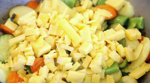 Cheese on vegetable mix Stock Footage 37528284