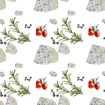 Cheese watercolor pattern. Hand drawn illustration Dor Blue or Roquefort. Clip Illustrazione stock