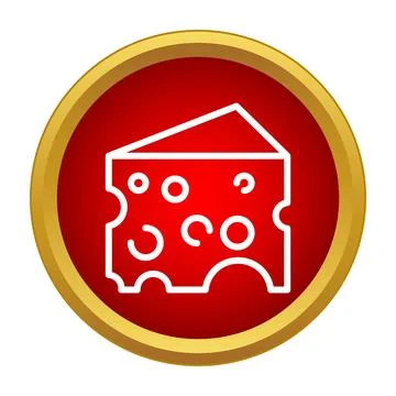 Cheese wedge icon in a red circle with golden border Stock Illustration