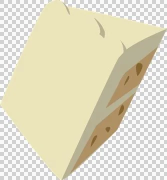 Cheese wedge is showing flat design on clear background, yellow top, brown Stock Illustration