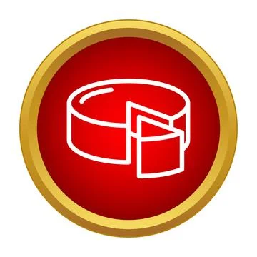 Cheese wheel with slice on red circle button icon Illustrazione stock