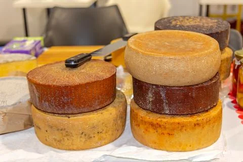 Cheese Wheels Stack Stockfoto's