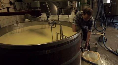 Cheese Whey Flows Away Stock Footage 36196581