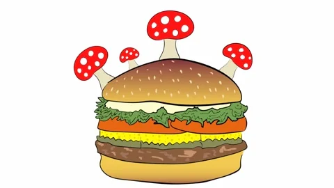 Cheeseburger and fly agaric Stock Footage 99733305