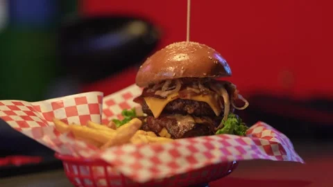 Cheeseburger and Fries close up Stock Footage 273013889