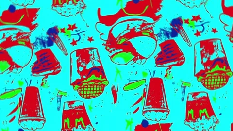 Cheeseburger and soda retro graphics — Rotation motion Stock Footage 307950460