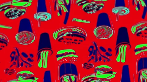 Cheeseburger and soda retro graphics — Rotation motion Stock Footage 307955409
