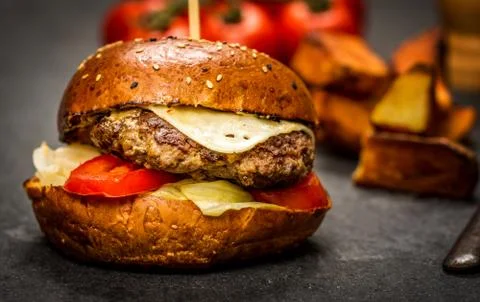 Cheeseburger with beef meat Stock Photos