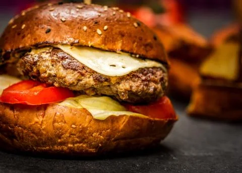 Cheeseburger with beef meat Stock Photos