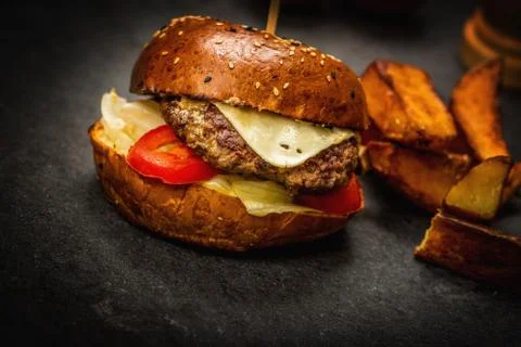 Cheeseburger with beef meat Stock Photos