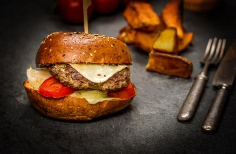 Cheeseburger with beef meat Stock Photos