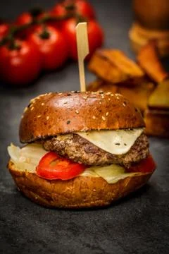 Cheeseburger with beef meat Stock Photos
