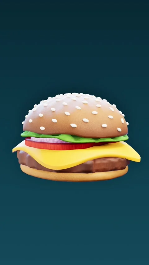 Cheeseburger with cheese and beef patty on dark teal. 3d rendering Video stock 341319412