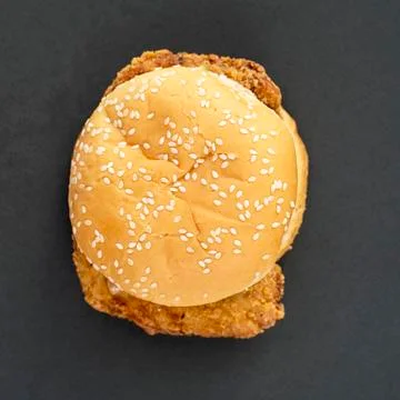 Cheeseburger with chicken on a dark background. The view from the top. Stock Photos
