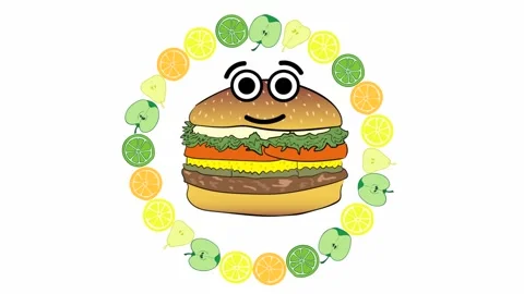 Cheeseburger in a circle of fruit Stock Footage 99734548