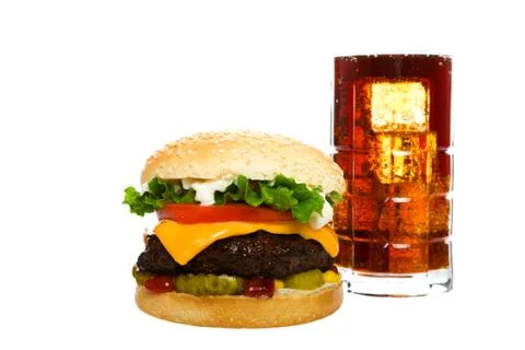 Cheeseburger with cola Stock Photos