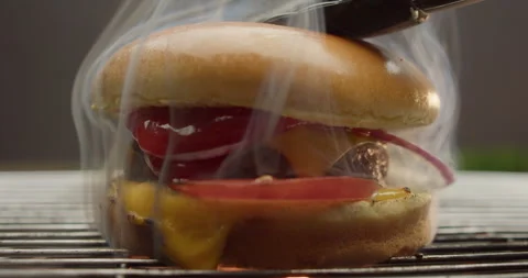 Cheeseburger cooked on the grill 스톡 동영상 310957691