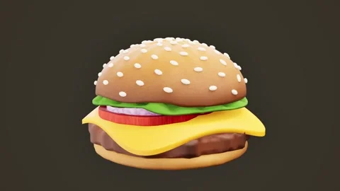 Cheeseburger on dark brown background with sesame bun. 3d rendering Видео 341550174