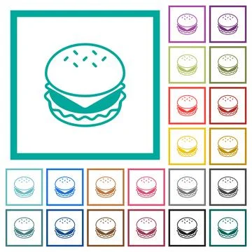 Cheeseburger flat color icons with quadrant frames Stock Illustration