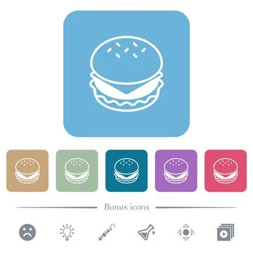 Cheeseburger flat icons on color rounded square backgrounds Stock Illustration