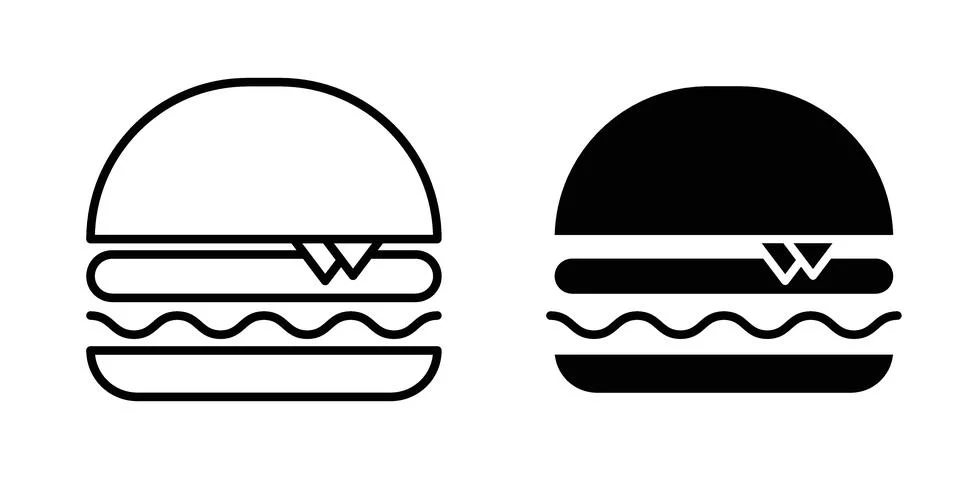 Cheeseburger icon vector concepts, line and silhouette style Stock Illustration