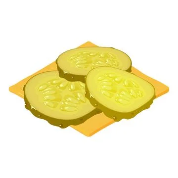 Cheeseburger ingredient icon isometric vector. Salty cucumber slice cheese slice Stock Illustration