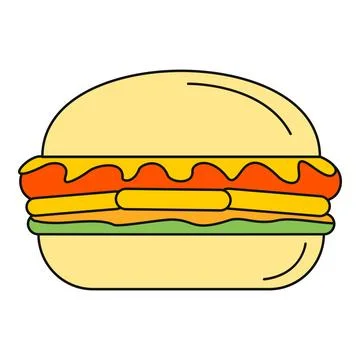 Cheeseburger outline featuring bun patty cheese lettuce Stock Illustration