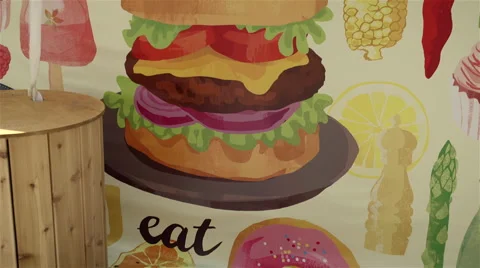 Cheeseburger painted on the wall. Video stock 52365319