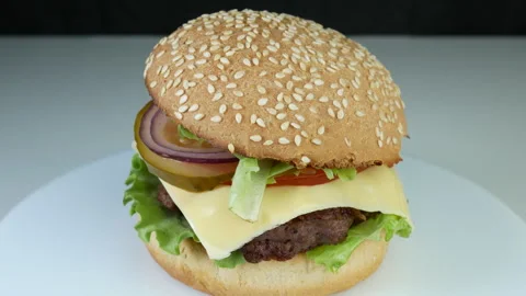 Cheeseburger on a plate Stock Footage 241812188