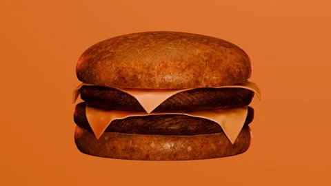 Cheeseburger rotating loop on bright orange background 3D render Stock Footage 320914240