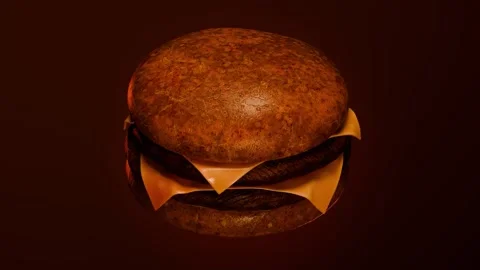 Cheeseburger rotating loop on dark brown background 3D food animation Video stock 320914215