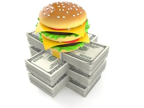Cheeseburger on stack of money Illustrazione stock