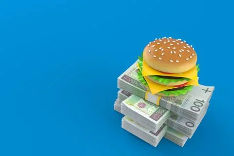 Cheeseburger on stack of money Stock Illustration