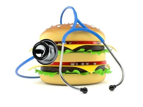 Cheeseburger with stethoscope Stock Photos