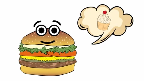 Cheeseburger thinks of cake Stock Footage 99734973