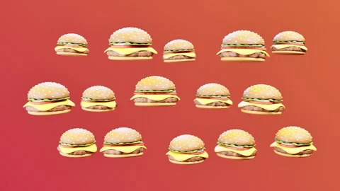 Cheeseburgers pattern on red gradient background. 3d rendering Stock Footage 341319396
