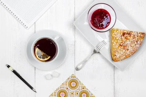 Cheesecake And Tea Stock Photos