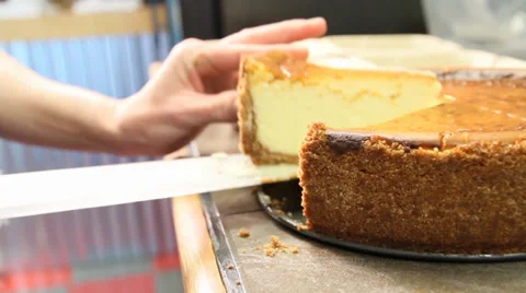 Cheesecake Being Cut put in To Go Box Stock Footage 34480579