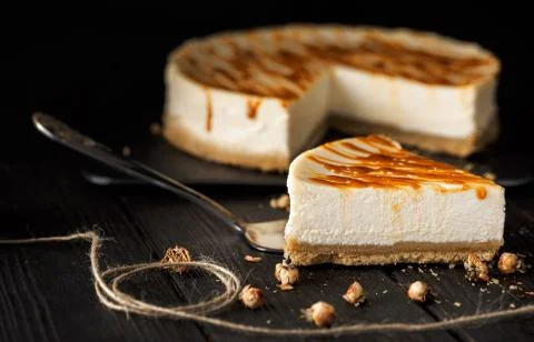 Cheesecake with caramel Stock Photos