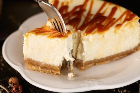 Cheesecake with caramel Stock Photos