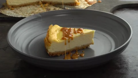 Cheesecake with caramel sauce. Stock Footage 140991774